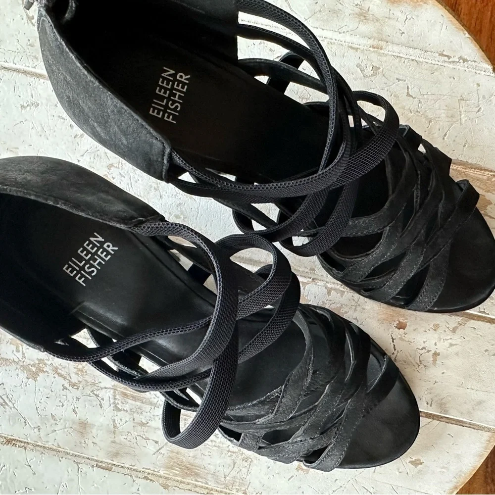 Eileen Fisher Fara Caged Leather Heeled Sandals